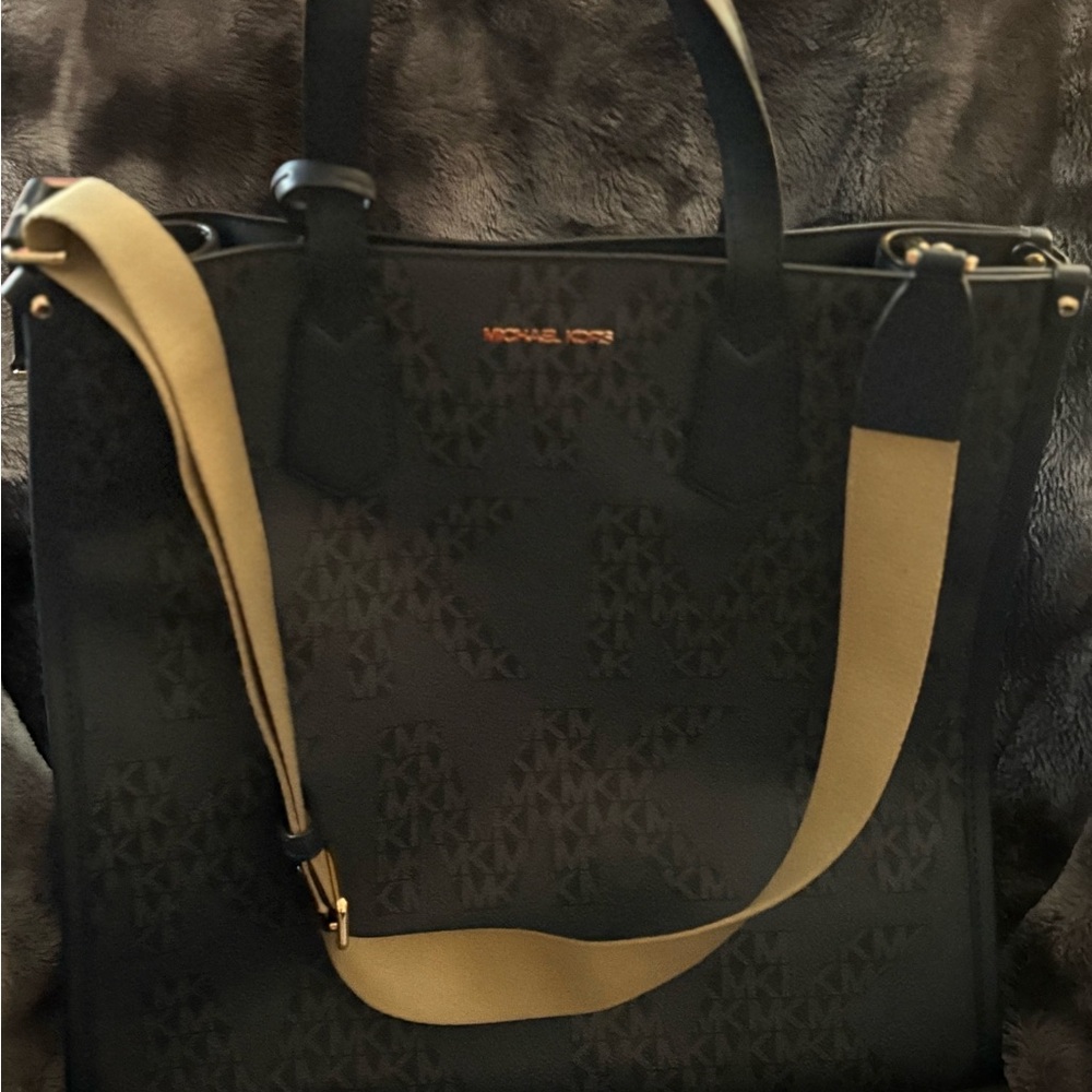 Michael Kors Black and Gold Monogram Tote